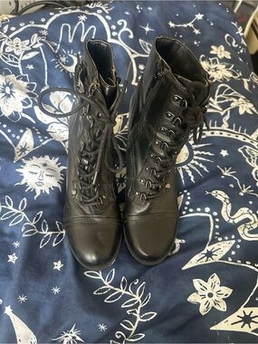 G by Guess Gimmy Black Lace Up Boots w/ Chunky Heel